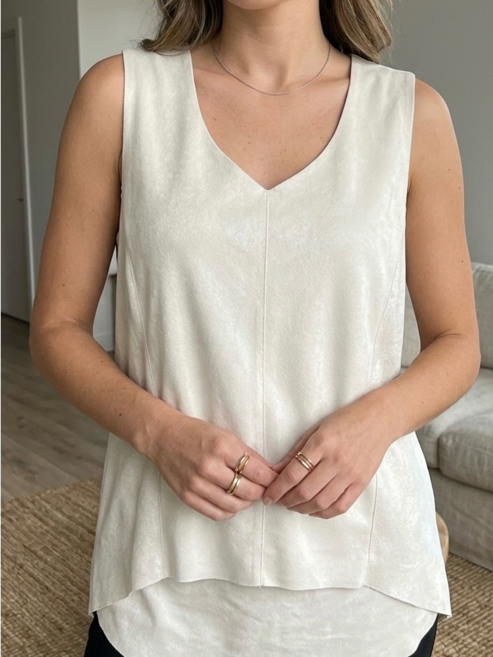 M.A.A.C‎ London Cream Faux Suede Sleeveless Top - Size Large